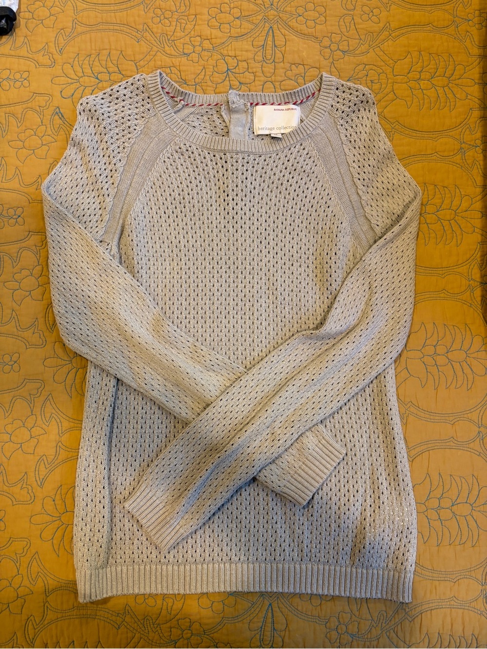 Banana Republic Light Gray Open-Knit Crew Sweater